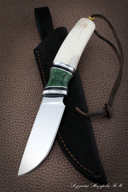 Knife Yamal 95h18 combined Karelian birch elk horn