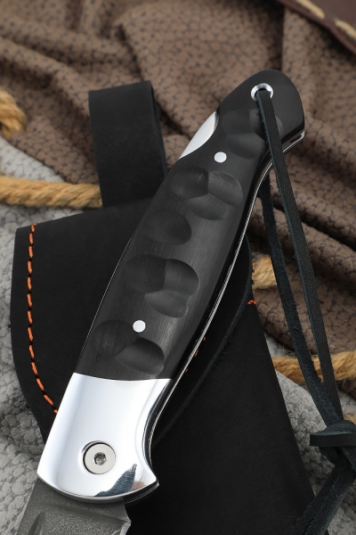Нож складной Сова сталь Х12МФ накладки черный граб резная 