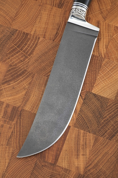 Нож Узбекский Х12МФ, рукоять мельхиор и стабилизированная карельская береза зеленая 