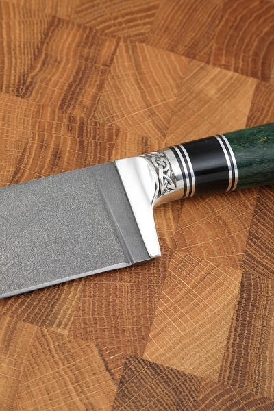Нож Узбекский Х12МФ, рукоять мельхиор и стабилизированная карельская береза зеленая 