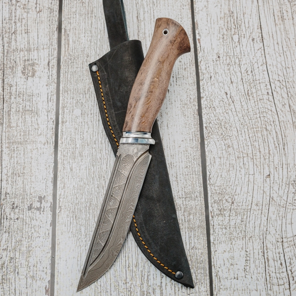Нож Овод: сталь дамаск-камень рукоять стабилизированная карельская береза (Распродажа)