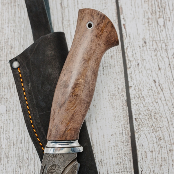Нож Овод: сталь дамаск-камень рукоять стабилизированная карельская береза (Распродажа)