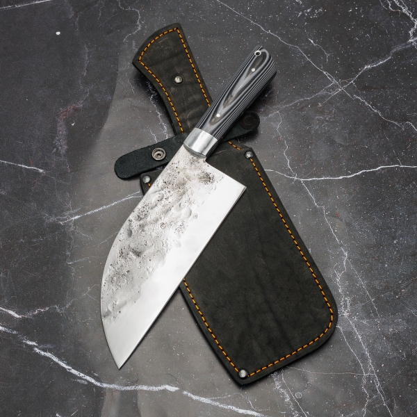 Сербский нож цельнометаллический со следами ковки сталь 95х18 накладки G 10 черная и серая (Распродажа)