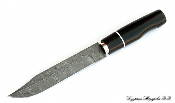Нож финка Сапера дамаск черный граб
