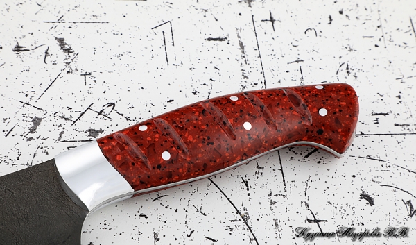 Кухонный нож Шеф № 13 сталь Х12МФ рукоять акрил красный