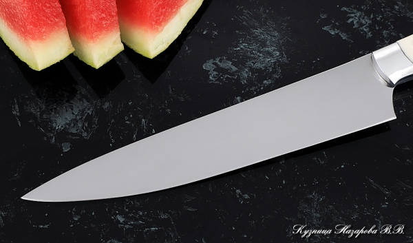 Кухонный нож Шеф № 14 сталь 95Х18 рукоять акрил белый