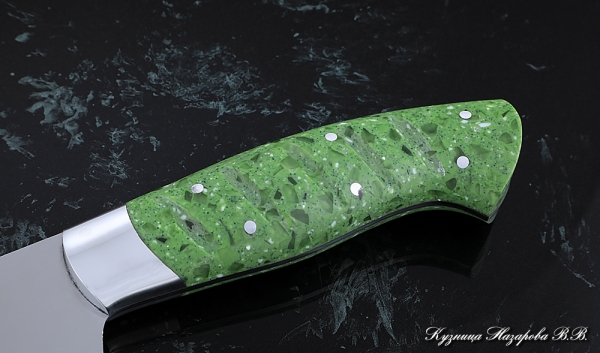 Кухонный нож Шеф № 14 сталь 95Х18 рукоять акрил зеленый