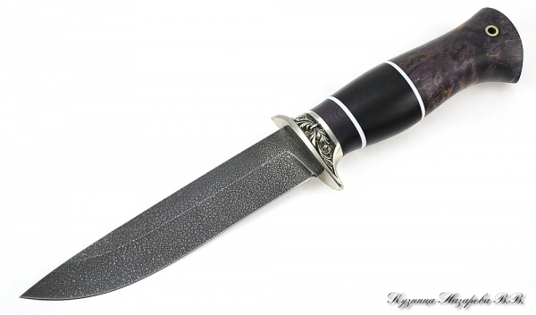 Нож Пехотинец ХВ-5 мельхиор черный граб стабилизированная карельская береза (фиолетовая)