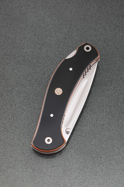 Нож складной Шершень х12мф со штифтом накладки G10 черная с оранжевым, клипса