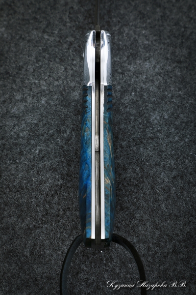 Folding knife Owl steel damascus lining Karelian birch blue with duralumin