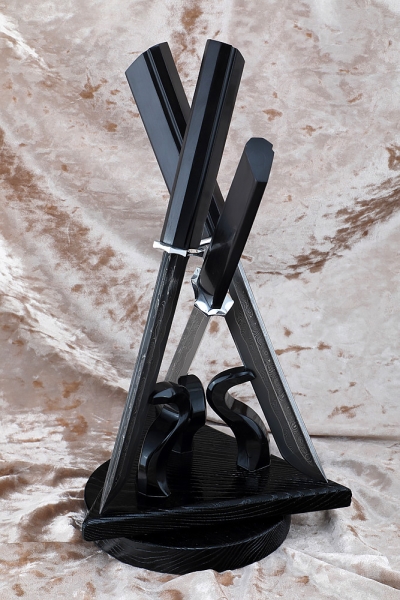 Набор ножей Танто дамаск ламинированный черный граб на подставке 