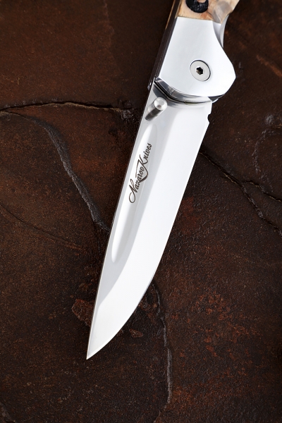 Нож складной Аист сталь Elmax  накладки карельская береза резная (Coutellia)