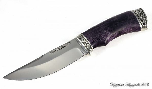 Нож Гепард S390 мельхиор стабилизированная карельская береза (фиолетовая)