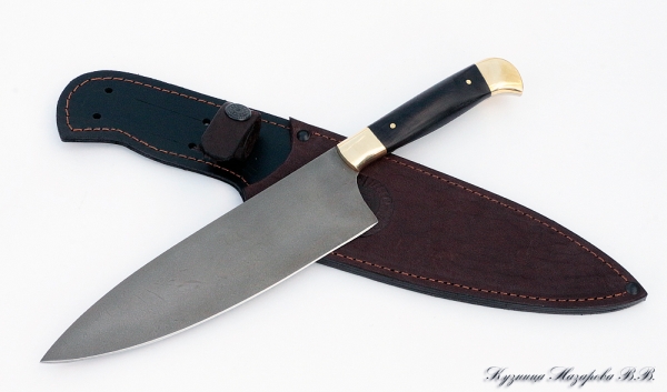 Кухонный нож Шеф-Повар №3: Х12МФ, черный граб-латунь