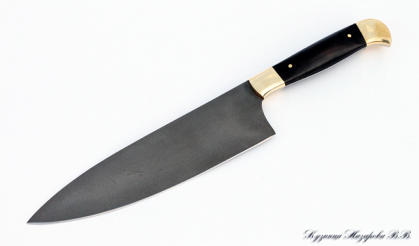 Кухонный нож Шеф-Повар №3: Х12МФ, черный граб-латунь