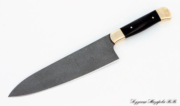 Кухонный нож Шеф-Повар №4: Х12МФ, черный граб-латунь