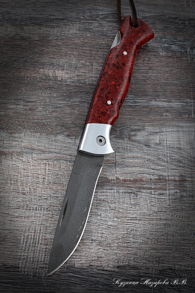 Нож складной Волк сталь Х12МФ накладки акрил красный с дюралью