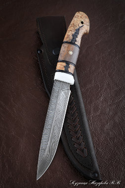 Moray Eel Damascus end knife (feather) Karelian birch (Sicac)