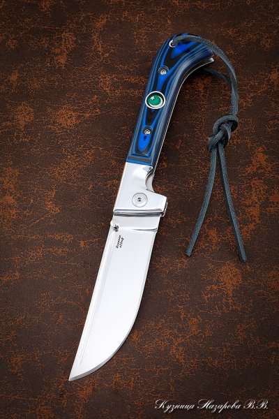Folding Knife Pchak steel H12MF Lining mikarta blue with Muslim badge