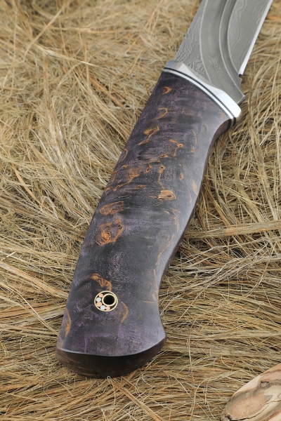 Нож Боец дамаск долы, рукоять стабилизированная карельская береза фиолетовая