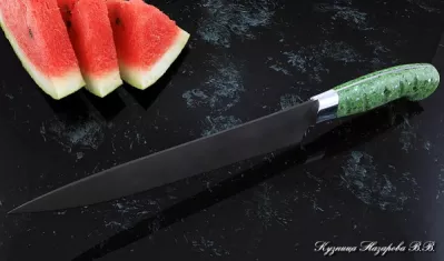 Кухонный нож Шеф № 14 сталь Х12МФ рукоять акрил зеленый