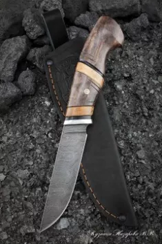 Нож Штык дамаск карельская береза коричневая самшит