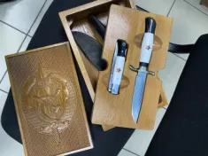 Ножи (Набор) Финка НКВД складная + фиксированная сталь ELMAX белый акрил с красной звездой