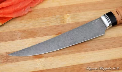 Кухонный нож Шеф № 5 сталь К340 рукоять береста черный граб