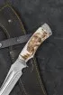 Нож Легионер дамаск с никелированием с долом, рукоять мельхиор и рог лося с выжиганием