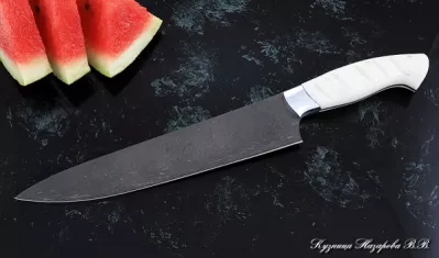 Кухонный нож Шеф № 14 сталь Х12МФ рукоять акрил белый