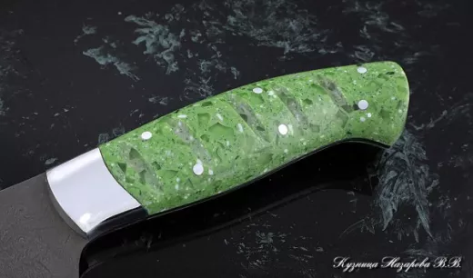 Кухонный нож Шеф № 11 сталь Х12МФ рукоять акрил зеленый
