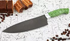 Кухонный нож Шеф № 13 сталь Х12МФ рукоять акрил зеленый