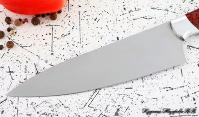 Кухонный нож Шеф № 12 сталь 95Х18 рукоять акрил красный