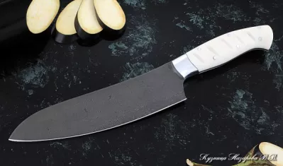 Кухонный нож Шеф № 11 сталь Х12МФ рукоять акрил белый