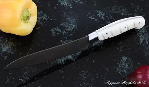 Кухонный нож Шеф № 10 сталь Х12МФ рукоять акрил белый
