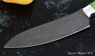 Кухонный нож Шеф № 10 сталь Х12МФ рукоять акрил зеленый