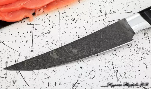 Кухонный нож Шеф № 5 сталь Х12МФ рукоять акрил черный