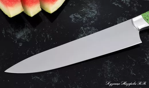 Кухонный нож Шеф № 14 сталь 95Х18 рукоять акрил зеленый