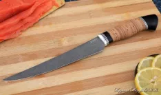 Кухонный нож Шеф № 6 сталь К340 рукоять береста черный граб