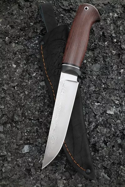 Нож Засапожный дамаск нержавеющий карбон палисандр