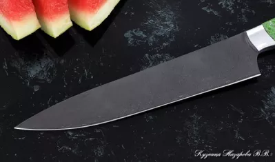Кухонный нож Шеф № 14 сталь Х12МФ рукоять акрил зеленый