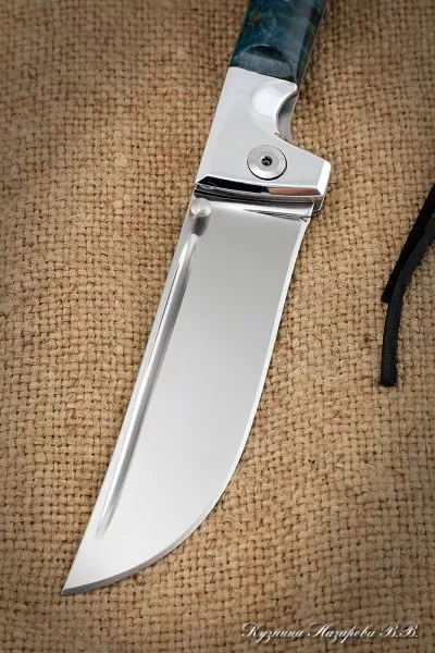 Нож складной Пчак сталь M390 накладки карельская береза синяя