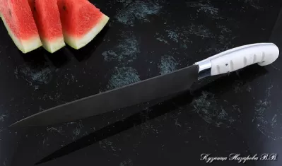 Кухонный нож Шеф № 14 сталь Х12МФ рукоять акрил белый