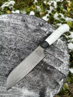Шеф нож №3 сталь х12мф цельнометаллический, накладки G10 черные и белые (распродажа)