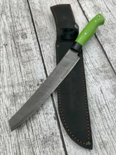 Кухонный Шеф нож №14 дамаск цельнометаллический G10 зеленая и черная (распродажа) 