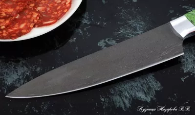 Кухонный нож Шеф № 9 сталь Х12МФ рукоять акрил зеленый