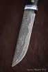 Нож Овод дамаск ламинированный черный граб резная стабилизированная карельская береза синяя (Sicac)
