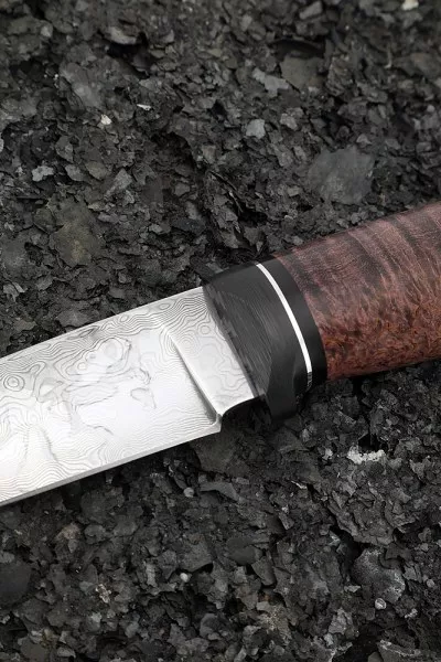 Нож Барс дамаск нержавеющий карбон карельская береза коричневая