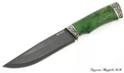Нож Оса булат мельхиор стабилизированная карельская береза (зеленая)