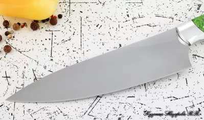 Кухонный нож Шеф № 12 сталь 95Х18 рукоять акрил зеленый